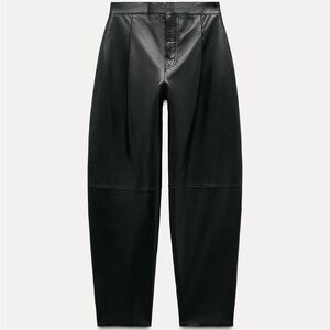 Women lambskin  ballon Black Leather Pants